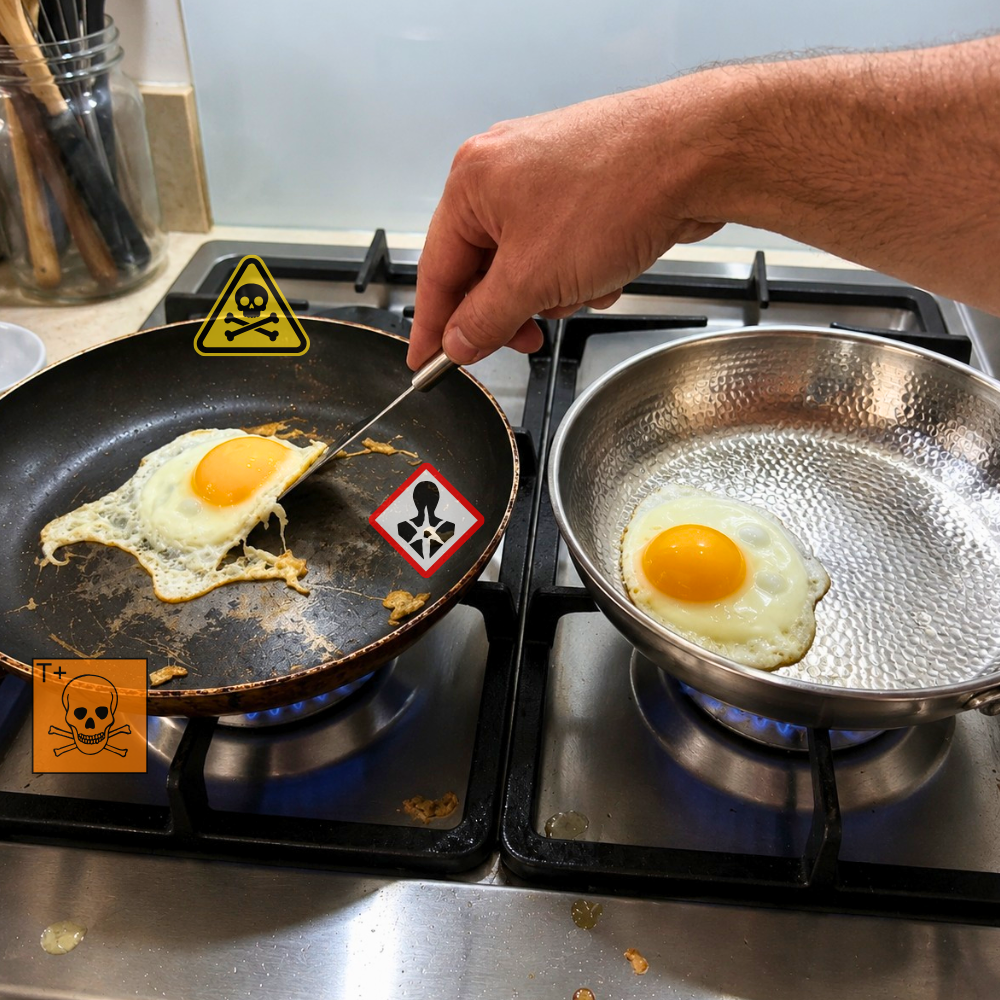 Giftige beschichtete Pfanne vs. Titanox-Pfanne aus reinem Titan